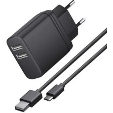 BORASCO Сетевое зарядное устройство 2xUSB-A, microUSB, 15Вт, 3A, черный [52579]