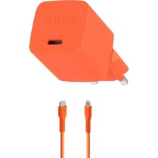 TTEC Сетевое зарядное устройство SmartCharger GAN 20W PD USB-C Travel Fast Charger с кабелем USB-C - Lightning. Длина кабеля: 120 см. Цвет: неоновый оранжевый