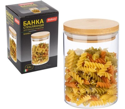 Стеклянная банка MALLONY Стеклянная банка для сыпучих продуктов с крышкой BAMBU, объем: 0,6 л (004450)