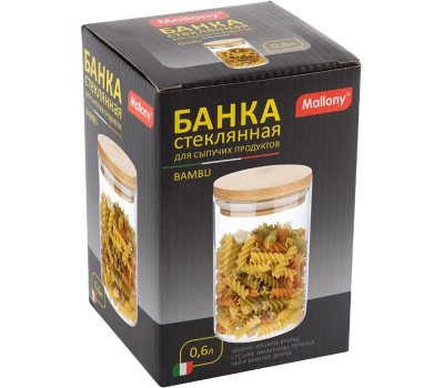 Стеклянная банка MALLONY Стеклянная банка для сыпучих продуктов с крышкой BAMBU, объем: 0,6 л (004450)