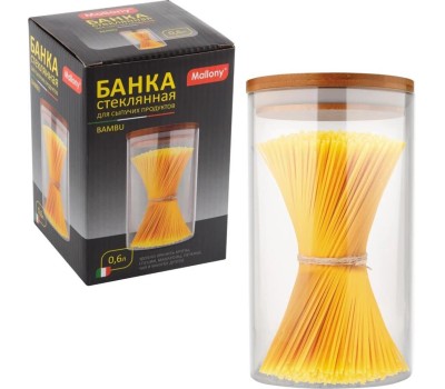 Стеклянная банка MALLONY Стеклянная банка для сыпучих продуктов с крышкой BAMBU, объем: 0,6 л (004450)