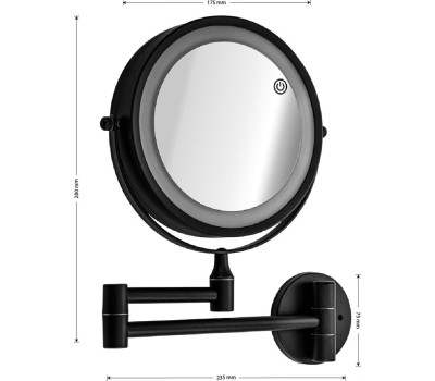 Зеркало САНАКС 75279 Зеркало косметическое, настенное, с LED подсветкой, сенсорное включение, зарядка Type - C, шнур в комплекте, корпус из нержавеющей стали,
