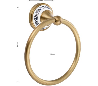 Аксессуары для ванной комнаты и туалета BRIMIX 94147 Держатель полотенца кольцо, цвет БРОНЗА, с керамической вставкой с орнаментом