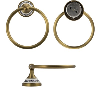 Аксессуары для ванной комнаты и туалета BRIMIX 94147 Держатель полотенца кольцо, цвет БРОНЗА, с керамической вставкой с орнаментом