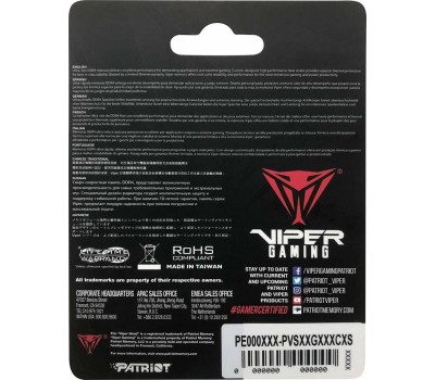 Оперативная память PATRIOT Память DDR4 16GB 2666MHz PVS416G266C8S Viper Steel RTL PC4-21300 CL18 260-pin 1.2В single rank Ret