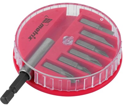 Набор бит MATRIX Набор бит, магнитный адаптер для бит, сталь 45Х, 7 предм., в пласт. закрытом боксе//