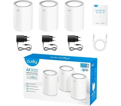 CUDY Бесшовный Mesh роутер M3000, Wi-Fi 6, AX3000, 2.4/5ГГц, 1 LAN, белый, 3 шт. в комплекте [m3000(3-pack) white]