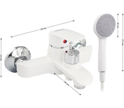 BRIMIX - Смеситель для ванны, c коротким изливом, шаровый, из высокопрочного АБС пластика, цвет БЕЛЫЙ. 5579