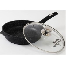Сковорода МЕЧТА С30802 Гранит black 30см с несъемной ручкой и стекл. Крышкой