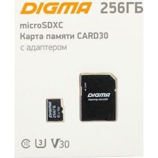 DIGMA Карта памяти microSDXC UHS-I U3 256 ГБ, 90 МБ/с, Class 10, CARD30, 1 шт., переходник SD [dgfca256a03]