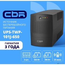 CBR TECH ИБП CBR [UPS-TWP-101J-650] 650VA/390W, Schuko CEE 7 x2 outlets, LED, AVR, SEC, 12V/7Ah