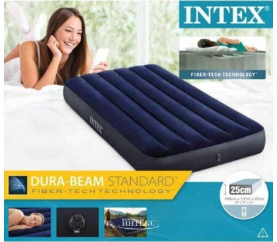 Матрас надувной INTEX Матрас надувной CLASSIC DOWNY AIRBED FIBER-TECH 76x191x25 см (в коробке) Арт. 64756