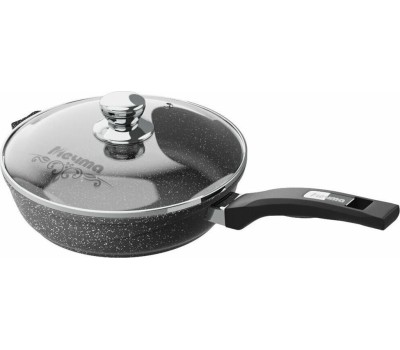 Сковорода МЕЧТА С30802 Гранит black 30см с несъемной ручкой и стекл. Крышкой