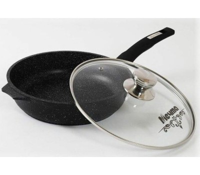 Сковорода МЕЧТА С30802 Гранит black 30см с несъемной ручкой и стекл. Крышкой