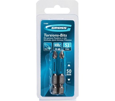 Бита GROSS Бита торсионная PH2 x 50 мм, для ударных шуруповертов, 2 шт.