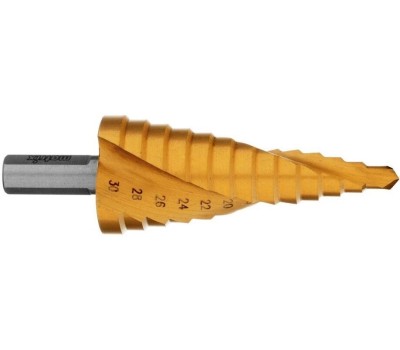 Сверло MATRIX Сверло ступенчатое, 6-8-10-12-14-16-18-20-22-24-26-28-30 мм, HSS, спиральный профиль, трехгранный хвостовик 72357