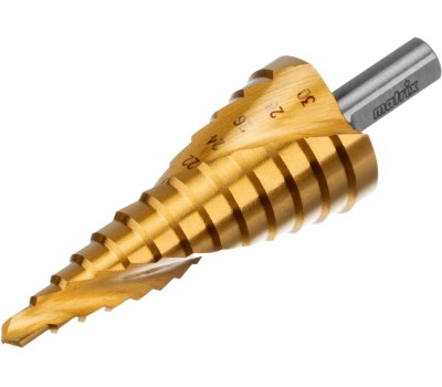 Сверло MATRIX Сверло ступенчатое, 6-8-10-12-14-16-18-20-22-24-26-28-30 мм, HSS, спиральный профиль, трехгранный хвостовик 72357