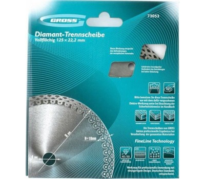 Диск алмазный GROSS Диск алмазный, 115 х 22.2 мм, тонкий, сплошной (Jaguar) мокрая резка 73052