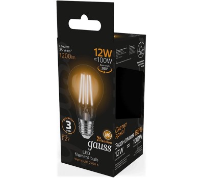 GAUSS Лампа LED E27, груша, 12Вт, 102902212, 10 шт