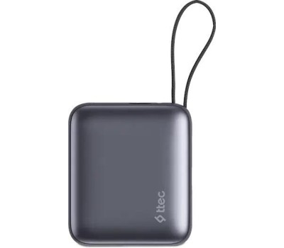 TTEC Внешний аккумулятор ReCharger Mini LCD 10000mAh USB-C PD 35W Powerbank со встроенным кабелем USB-C. Цвет: серый