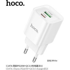 СЗУ HOCO (6942007630276) C147A 1USB+1Type-C 3.0A PD 20W+QC3.0 , White