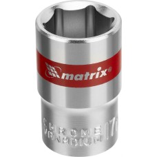 Головка торцевая MATRIX Головка торцевая, 17 мм, шестигранная, CrV, под квадрат 1/2, хромированная 13117