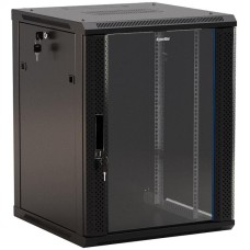 HYPERLINE Шкаф коммутационный (TWB-1866-GP-RAL9004) настенный 18U 600x600мм пер.дв.стекл 2 бок.пан. 60кг черный 908мм IP20 сталь
