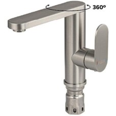 МАГНУС - Смеситель для раковины, поворотный излив, шаровый, с боковым управлением, из нержавеющей стали, цвет САТИН. 9435