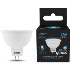 GAUSS Лампа светодиодная 101505307 7Вт цок.:GU5.3 рефлек. 220B св.свеч.бел.хол. MR16 (упак.:10шт)