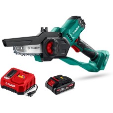 ЗУБР 20 В, 100 мм шина, 1 АКБ LMS (2 Ач), мини-пила цепная аккумуляторная (ПЦА-2010-21)