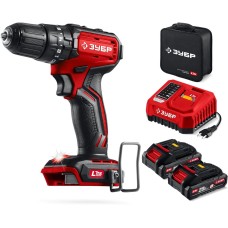 ЗУБР 20 В, 45 Н·м, 2 АКБ LMS (2 А·ч), бесщеточная ударная дрель-шуруповерт, сумка (ДБУ-45-22)