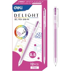 DELI Ручка гелев. ght EG118-PK прозрачный роз. черн. линия 0.5мм