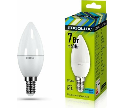 Лампа ERGOLUX (12874) LED-C35-7W-E14-6K