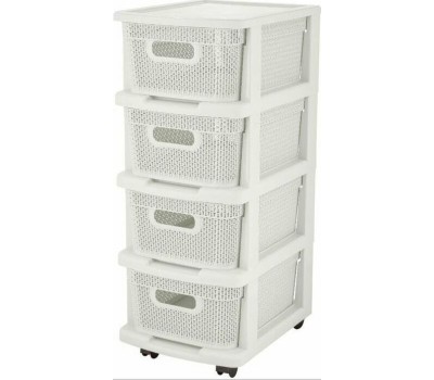 Комод KEEPLEX KL379622048 Комод Ajur с корзинами на колесиках четырехсекционный компакт 37х30х69см белое облако