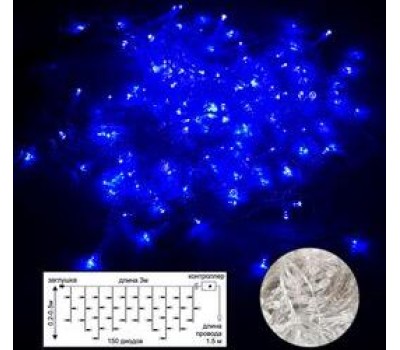 Светодиодная гирлянда ECOLA N5YB03ELC LED гирлянда 220V IP44 Бахрома наращиваемая (базовая секция) 3x(0.2-0.5)м 150Led Синий Blue, 8 режимов, прозр.провод с вилкой синий
