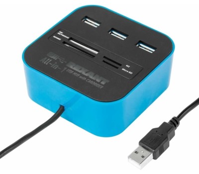 REXANT Разветвитель USB на 3 порта+картридер (все в одном) черный