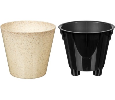 Горшок цветочный HOMVER Pepper D160мм, 1,6л с дренажной вставкой (светло-бежевый) 221606425/01