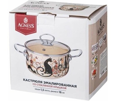 Кастрюля AGNESS КАСТРЮЛЯ ЭМАЛИРОВАННАЯ СО СТЕКЛЯННОЙ КРЫШКОЙ СЕРИЯ 
