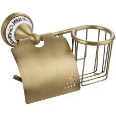 Аксессуары для ванной комнаты и туалета BRIMIX 94244 Держатель освежителя воздуха и туалетной бумаги с экраном, цвет БРОНЗА, с керамической вставкой с орнаментом