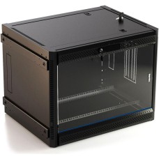 HYPERLINE Шкаф коммутационный (TWB-FC-1266-GP-RAL9004) настенный 12U 600x600мм пер.дв.стекл 60кг черный 662мм IP20 сталь
