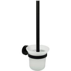 GFmark - Ёрш для унитаза, со стеклянной колбой, с креплением к стене из нержавеющей стали, с круглым основанием, цвет ЧЁРНЫЙ. 82162