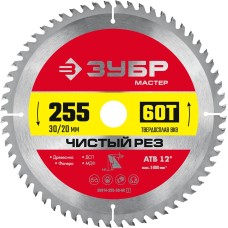 ЗУБР Чистый рез, 255 x 30/20 мм, 60Т, пильный диск по дереву (36914-255-30-60)