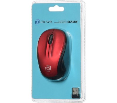 Мышь ОКЛИК 665MW черный/красный оптическая (1000dpi) беспроводная USB (3but)