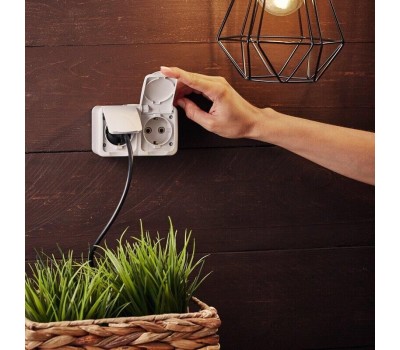 KRANZ (KR-78-0607) БЛОК ГОРИЗОНТАЛЬНЫЙ 2 РОЗЕТКИ (КЕРАМИКА) MINI OG IP54 С ЗАЗЕМЛЕНИЕМ, О/У, БЕЛЫЙ