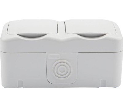 KRANZ (KR-78-0607) БЛОК ГОРИЗОНТАЛЬНЫЙ 2 РОЗЕТКИ (КЕРАМИКА) MINI OG IP54 С ЗАЗЕМЛЕНИЕМ, О/У, БЕЛЫЙ