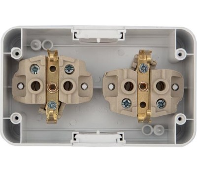 KRANZ (KR-78-0607) БЛОК ГОРИЗОНТАЛЬНЫЙ 2 РОЗЕТКИ (КЕРАМИКА) MINI OG IP54 С ЗАЗЕМЛЕНИЕМ, О/У, БЕЛЫЙ