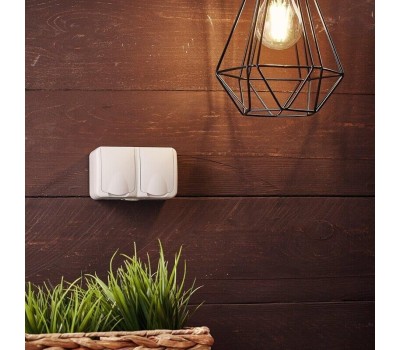 KRANZ (KR-78-0607) БЛОК ГОРИЗОНТАЛЬНЫЙ 2 РОЗЕТКИ (КЕРАМИКА) MINI OG IP54 С ЗАЗЕМЛЕНИЕМ, О/У, БЕЛЫЙ