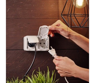 KRANZ (KR-78-0607) БЛОК ГОРИЗОНТАЛЬНЫЙ 2 РОЗЕТКИ (КЕРАМИКА) MINI OG IP54 С ЗАЗЕМЛЕНИЕМ, О/У, БЕЛЫЙ