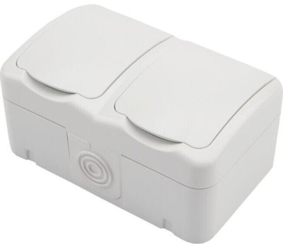 KRANZ (KR-78-0607) БЛОК ГОРИЗОНТАЛЬНЫЙ 2 РОЗЕТКИ (КЕРАМИКА) MINI OG IP54 С ЗАЗЕМЛЕНИЕМ, О/У, БЕЛЫЙ