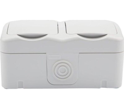 KRANZ (KR-78-0607) БЛОК ГОРИЗОНТАЛЬНЫЙ 2 РОЗЕТКИ (КЕРАМИКА) MINI OG IP54 С ЗАЗЕМЛЕНИЕМ, О/У, БЕЛЫЙ